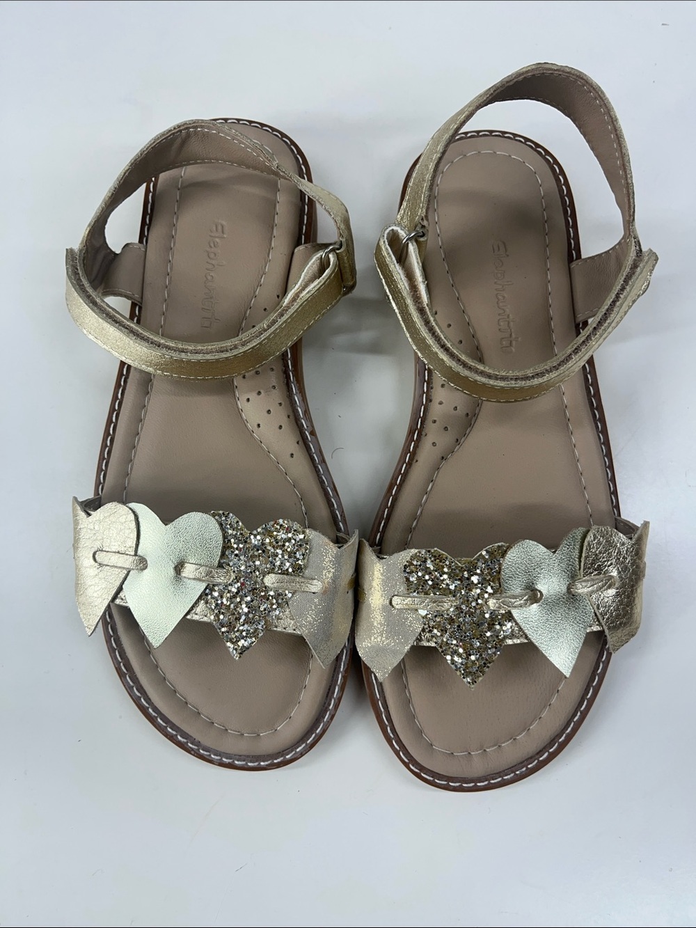New ELEPHANTITO Caro Cuore Kids Heart Sandals in Gold Leather Size 2